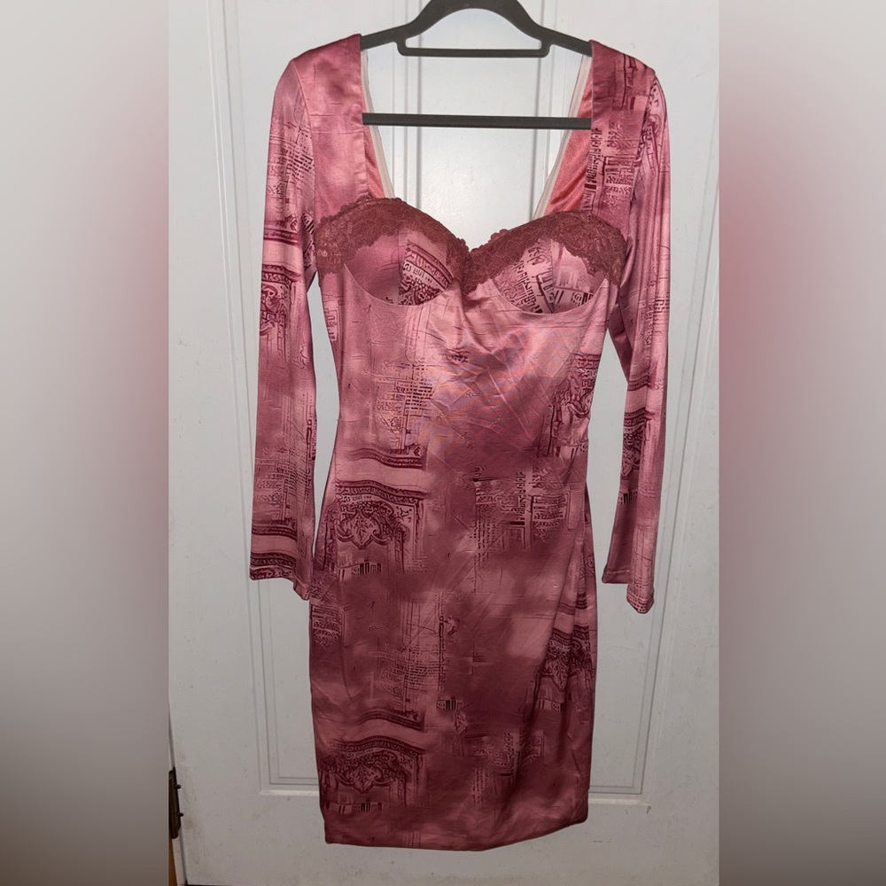 Rosedress Bodycon Sz.Med Long Sleeve Dress Rose Pink Medium NWT 70% linen 30%